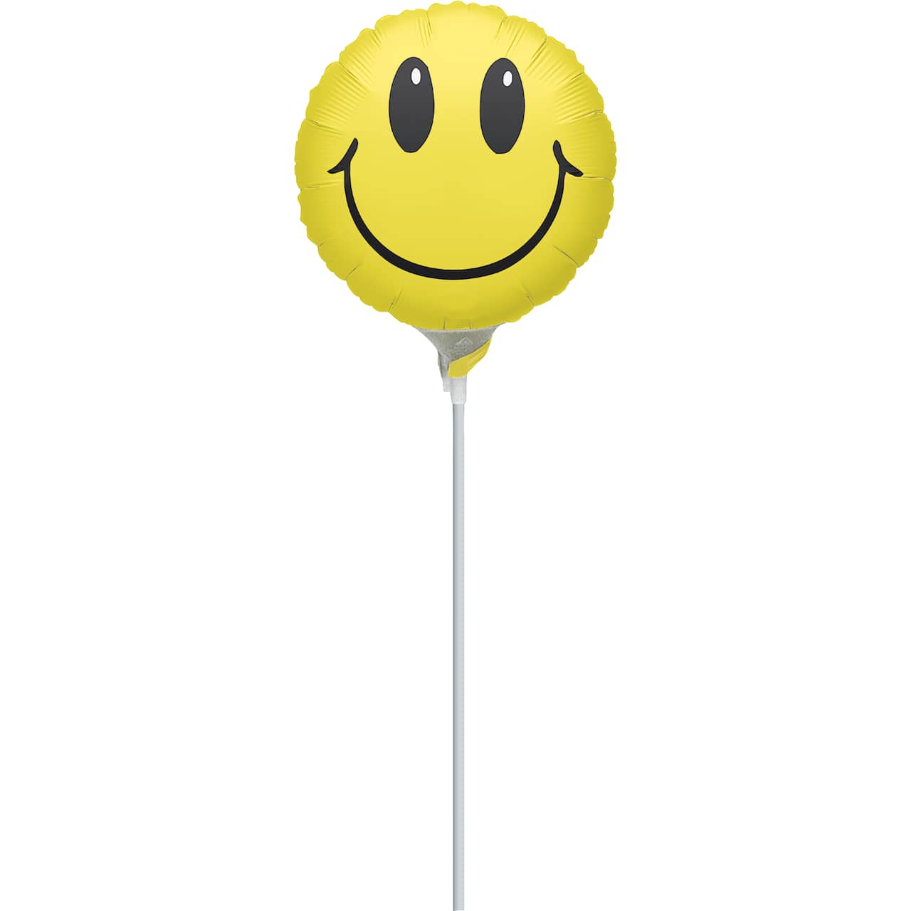 9" Yellow Smile Face Stick Balloon